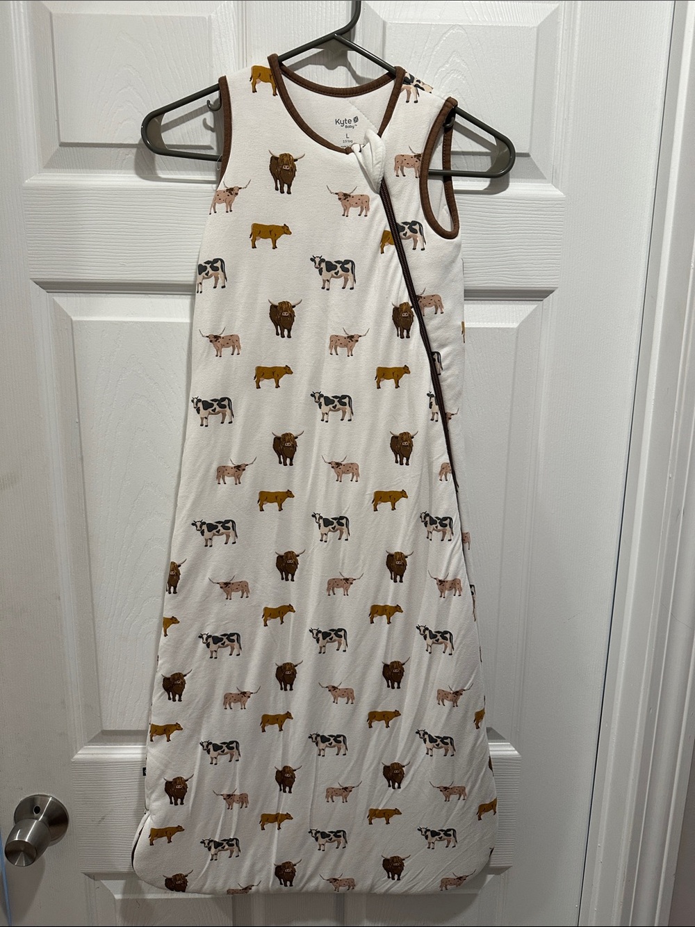 Kyte BABY Cream Cow & Farm Animal Print Sleep Sack with Brown Trim